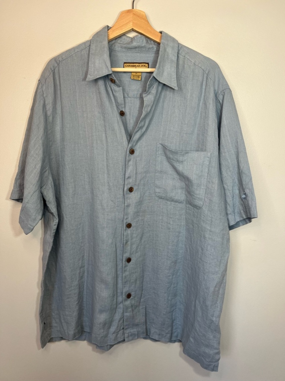 Caribbean Joe Blue 100% Linen Casual Button Front Short Sleeve Shirt Men’s XL